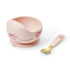 Silikonskål med sked - Rosy Bow