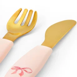 Silikontallrik med bestick - Rosy Bow
